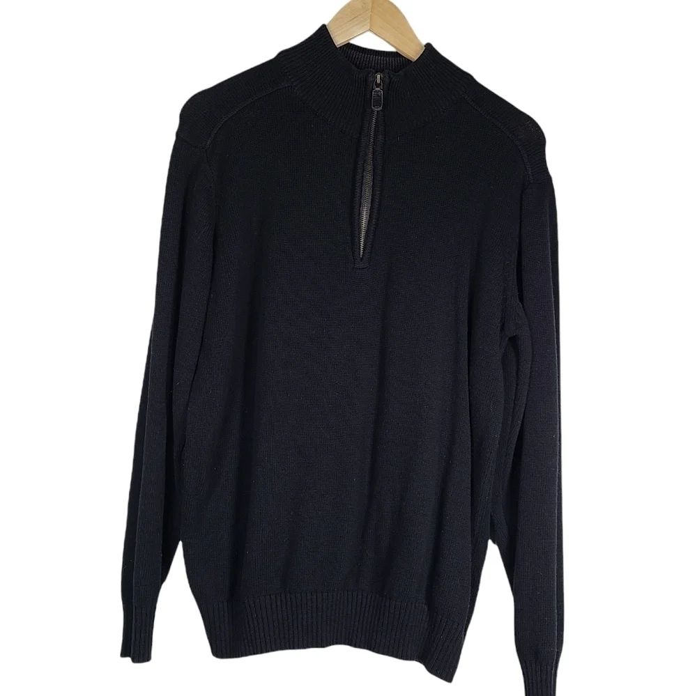 Oscar Da La Renta‎ Mock Neck Zip Cotton Black Sweater Large